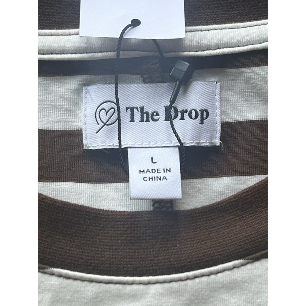 The Drop Women's Sydney SS Cropped Crew Neck T-Shirt Sz L Coffee Bean/White Pin - Picture 2 of 11